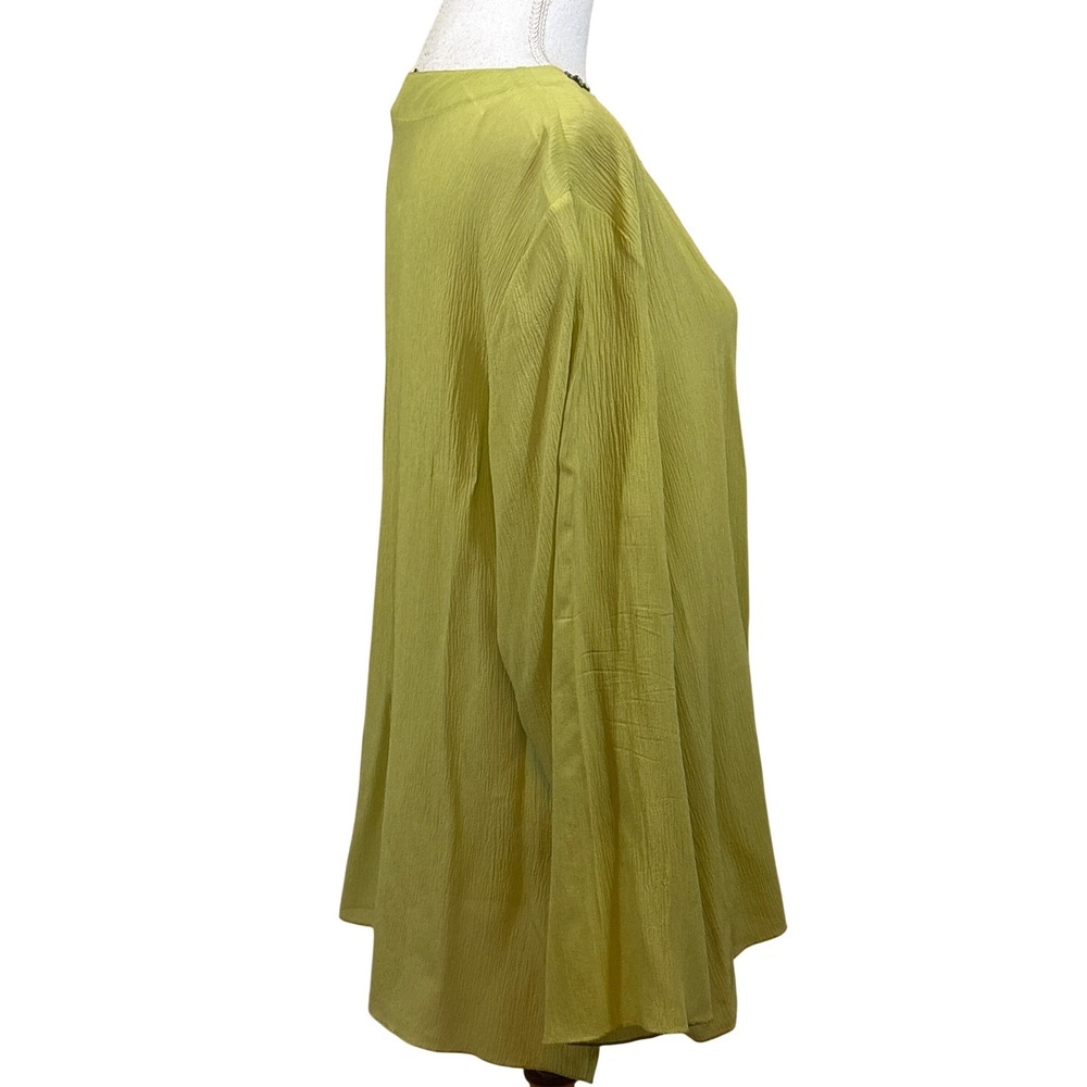 Chicos 100% Silk Beaded V-Neck Tunic Top Chartreuse  3 XL, resort, vacation - Picture 2 of 5